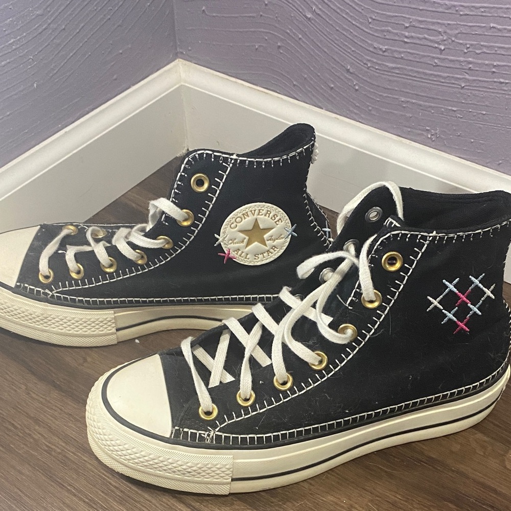 Converse Black and White High-Tops with Stitch Detail